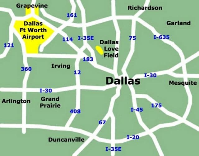 Dallas airports map