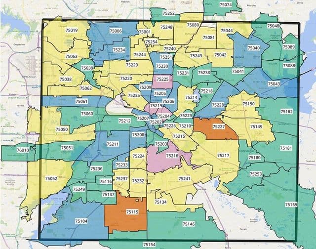 Dallas zip codes map